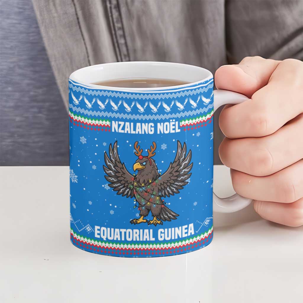Equatorial Guinea Christmas Ceramic Mug with Nzalang Noel Eagle Flag Snowflakes and Blue Holiday - Wonder Print Shop