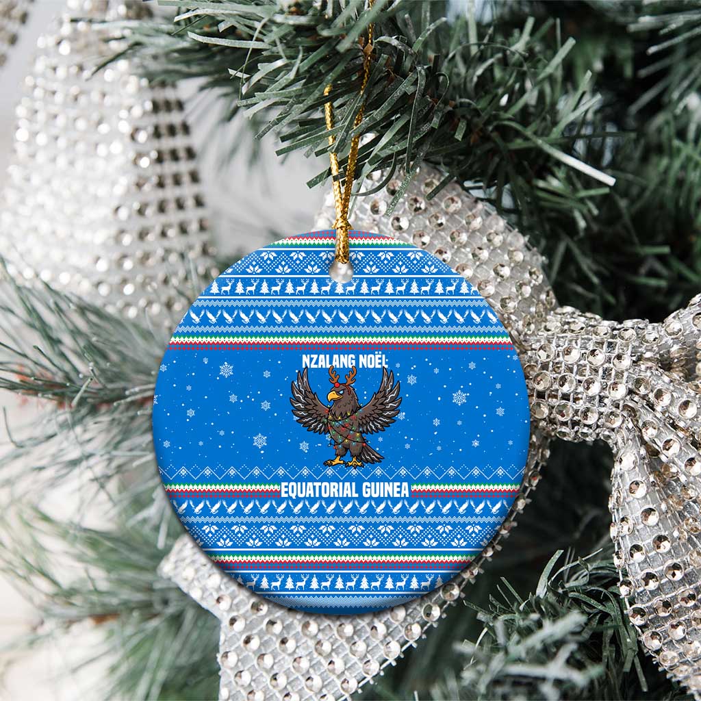 Equatorial Guinea Christmas Ceramic Ornament with Nzalang Noel Eagle Flag Snowflakes and Blue Holiday - Wonder Print Shop