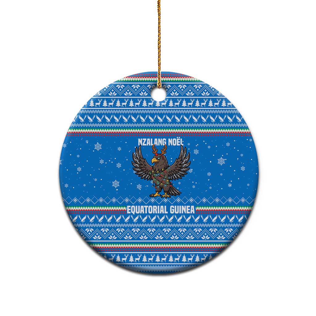 Equatorial Guinea Christmas Ceramic Ornament with Nzalang Noel Eagle Flag Snowflakes and Blue Holiday - Wonder Print Shop