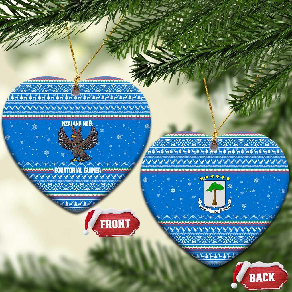 Equatorial Guinea Christmas Ceramic Ornament with Nzalang Noel Eagle Flag Snowflakes and Blue Holiday - Wonder Print Shop