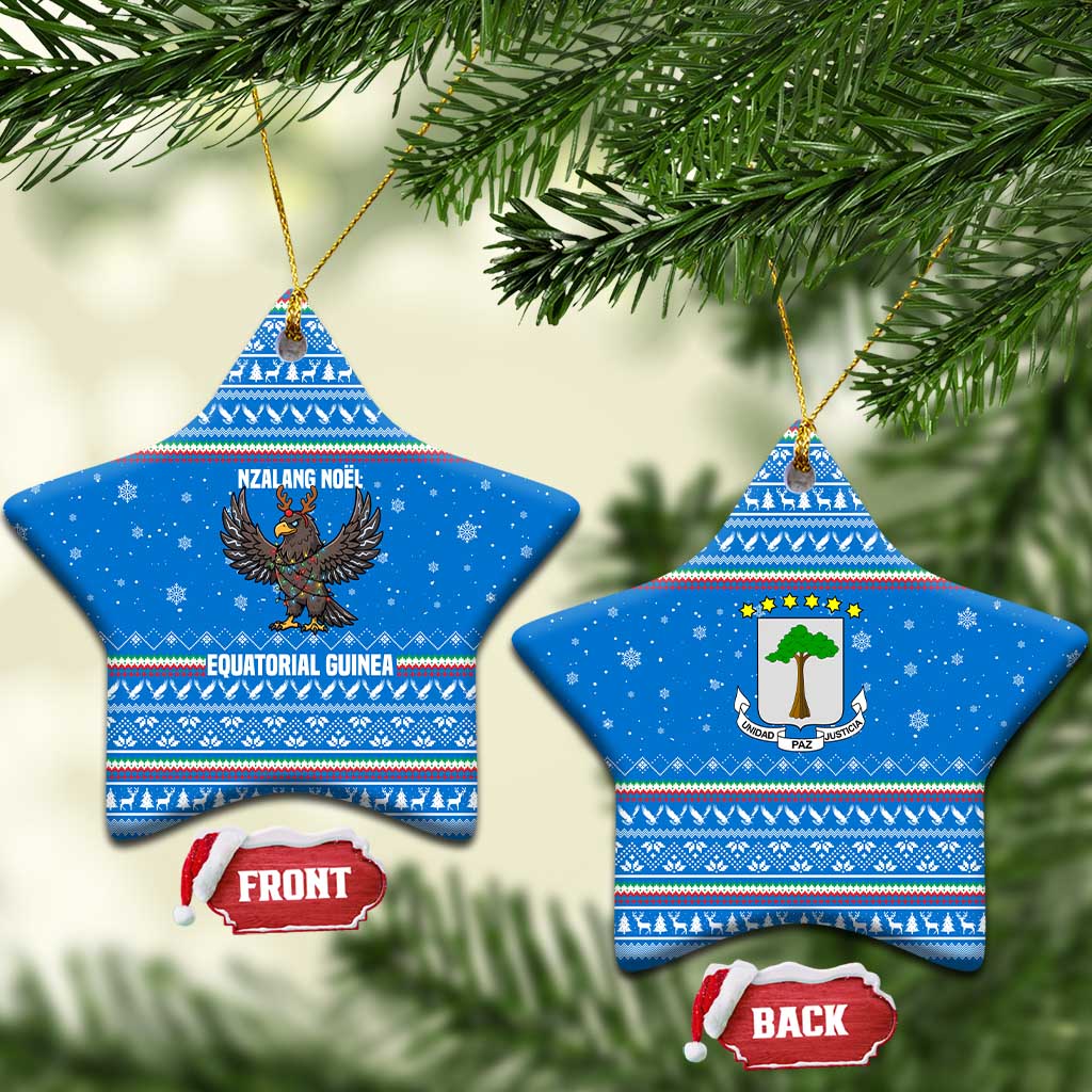 Equatorial Guinea Christmas Ceramic Ornament with Nzalang Noel Eagle Flag Snowflakes and Blue Holiday - Wonder Print Shop