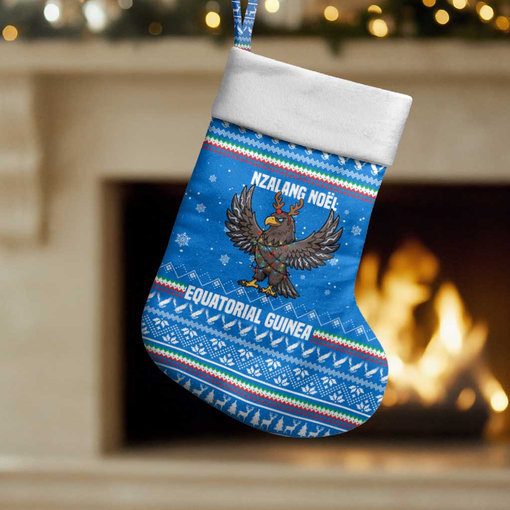 Equatorial Guinea Christmas Stocking with Nzalang Noel Eagle Flag Snowflakes and Blue Holiday - Wonder Print Shop