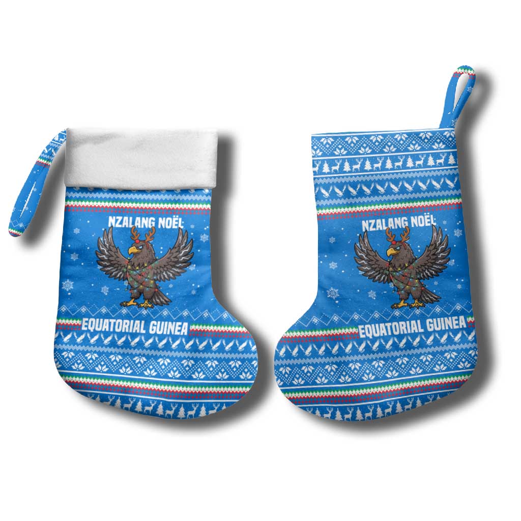 Equatorial Guinea Christmas Stocking with Nzalang Noel Eagle Flag Snowflakes and Blue Holiday - Wonder Print Shop