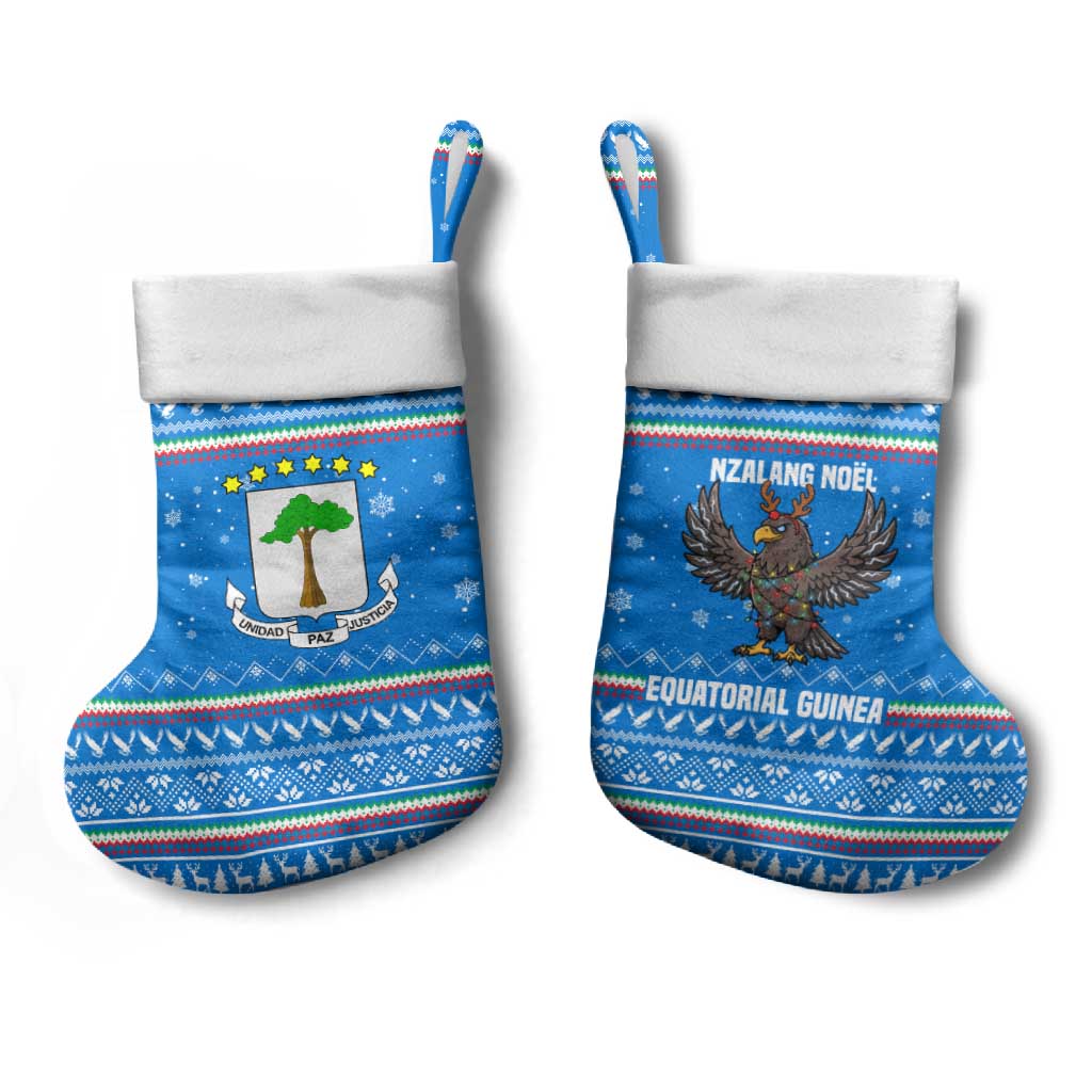 Equatorial Guinea Christmas Stocking with Nzalang Noel Eagle Flag Snowflakes and Blue Holiday - Wonder Print Shop