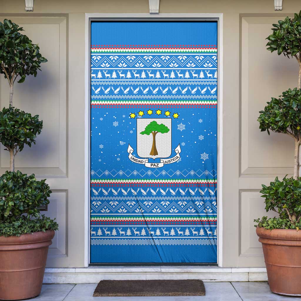 Equatorial Guinea Christmas Door Cover with Nzalang Noel Eagle Flag Snowflakes and Blue Holiday - Wonder Print Shop