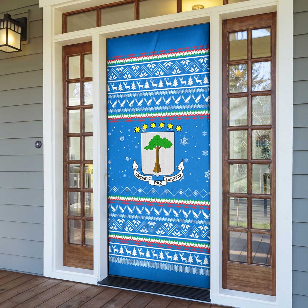 Equatorial Guinea Christmas Door Cover with Nzalang Noel Eagle Flag Snowflakes and Blue Holiday - Wonder Print Shop