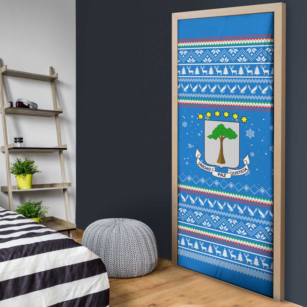 Equatorial Guinea Christmas Door Cover with Nzalang Noel Eagle Flag Snowflakes and Blue Holiday - Wonder Print Shop