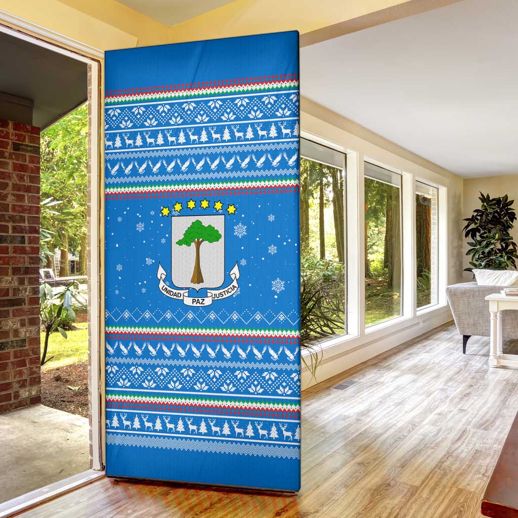 Equatorial Guinea Christmas Door Cover with Nzalang Noel Eagle Flag Snowflakes and Blue Holiday - Wonder Print Shop