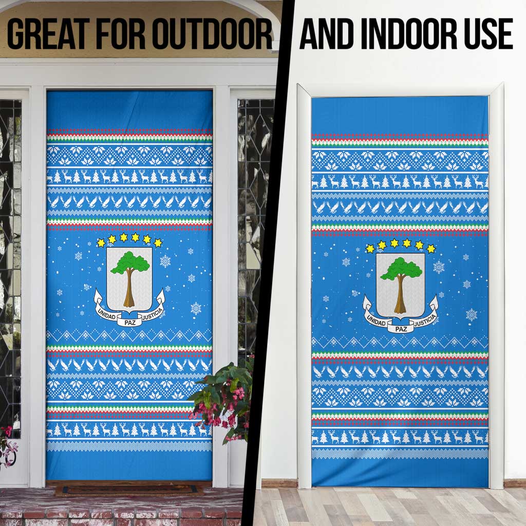 Equatorial Guinea Christmas Door Cover with Nzalang Noel Eagle Flag Snowflakes and Blue Holiday - Wonder Print Shop
