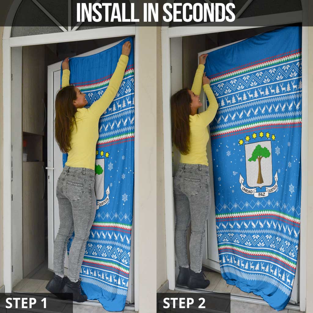Equatorial Guinea Christmas Door Cover with Nzalang Noel Eagle Flag Snowflakes and Blue Holiday - Wonder Print Shop