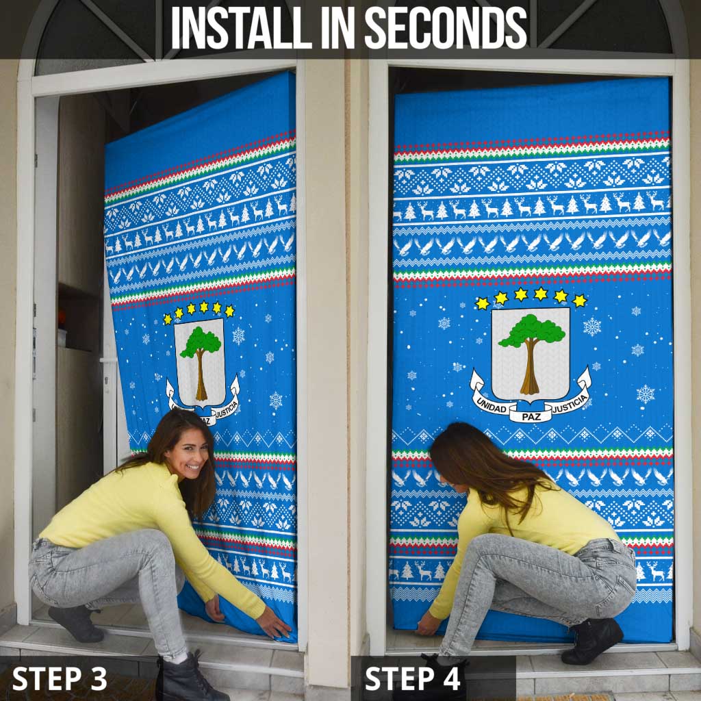 Equatorial Guinea Christmas Door Cover with Nzalang Noel Eagle Flag Snowflakes and Blue Holiday - Wonder Print Shop