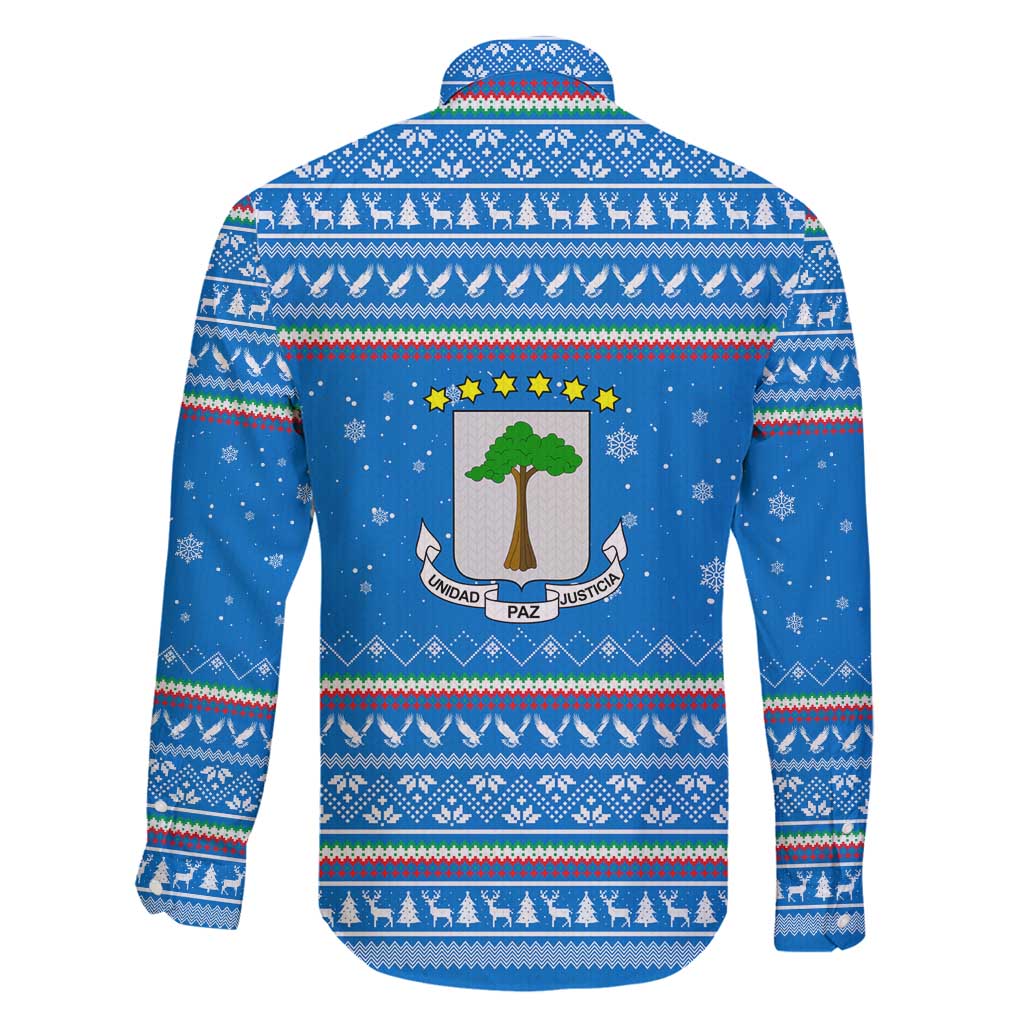 Equatorial Guinea Christmas Family Matching Long Sleeve Bodycon Dress and Hawaiian Shirt with Nzalang Noel Eagle Flag Snowflakes and Blue Holiday - Wonder Print Shop