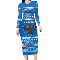 Equatorial Guinea Christmas Family Matching Long Sleeve Bodycon Dress and Hawaiian Shirt with Nzalang Noel Eagle Flag Snowflakes and Blue Holiday - Wonder Print Shop