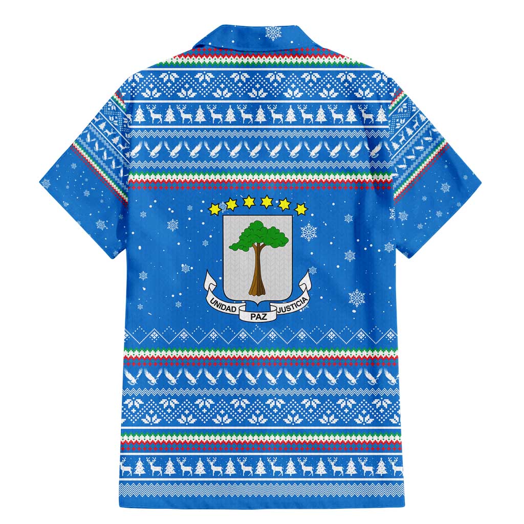 Equatorial Guinea Christmas Family Matching Mermaid Dress and Hawaiian Shirt with Nzalang Noel Eagle Flag Snowflakes and Blue Holiday - Wonder Print Shop