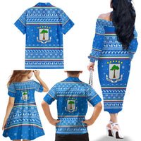 Equatorial Guinea Christmas Family Matching Off The Shoulder Long Sleeve Dress and Hawaiian Shirt with Nzalang Noel Eagle Flag Snowflakes and Blue Holiday - Wonder Print Shop