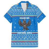Equatorial Guinea Christmas Family Matching Off The Shoulder Long Sleeve Dress and Hawaiian Shirt with Nzalang Noel Eagle Flag Snowflakes and Blue Holiday - Wonder Print Shop