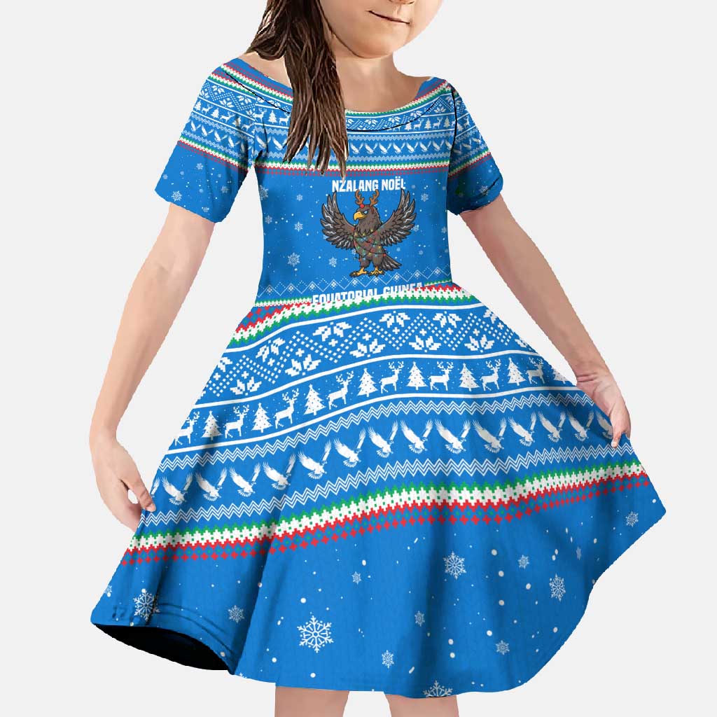 Equatorial Guinea Christmas Family Matching Off Shoulder Maxi Dress and Hawaiian Shirt with Nzalang Noel Eagle Flag Snowflakes and Blue Holiday - Wonder Print Shop