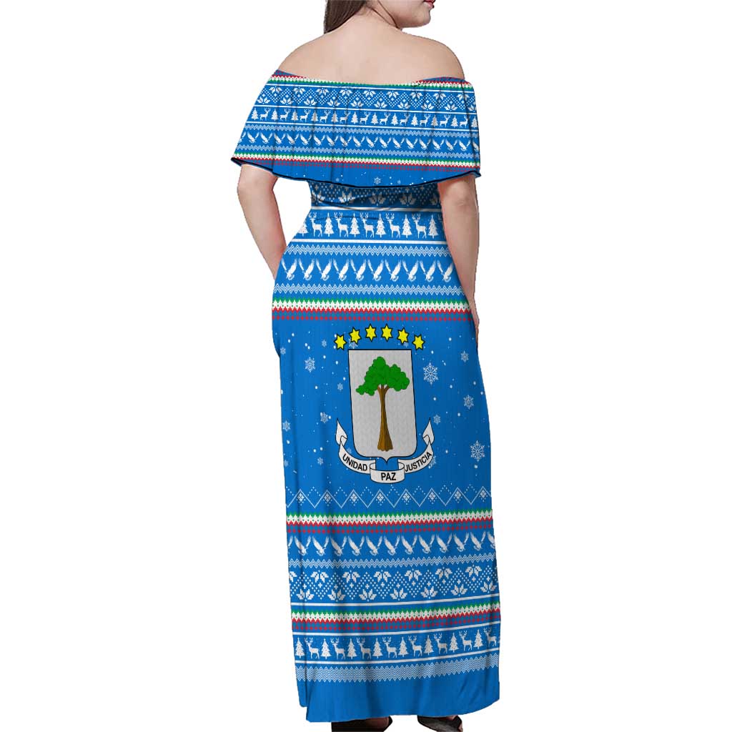 Equatorial Guinea Christmas Family Matching Off Shoulder Maxi Dress and Hawaiian Shirt with Nzalang Noel Eagle Flag Snowflakes and Blue Holiday - Wonder Print Shop