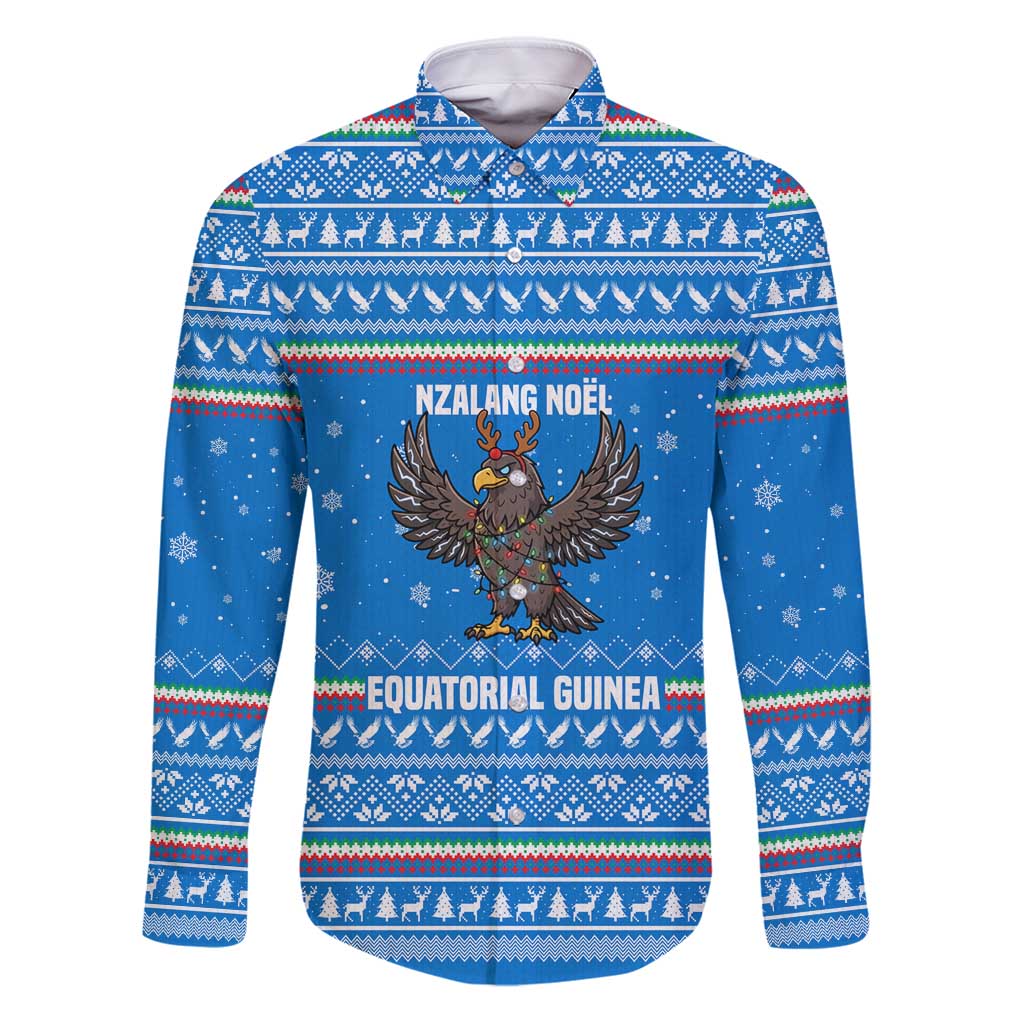 Equatorial Guinea Christmas Family Matching Puletasi and Hawaiian Shirt with Nzalang Noel Eagle Flag Snowflakes and Blue Holiday - Wonder Print Shop