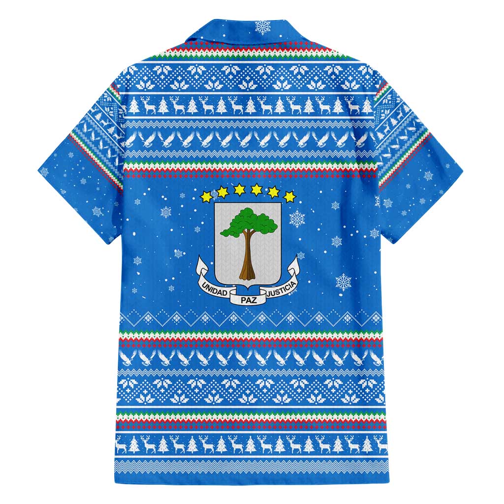 Equatorial Guinea Christmas Family Matching Short Sleeve Bodycon Dress and Hawaiian Shirt with Nzalang Noel Eagle Flag Snowflakes and Blue Holiday - Wonder Print Shop