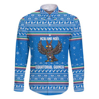 Equatorial Guinea Christmas Family Matching Short Sleeve Bodycon Dress and Hawaiian Shirt with Nzalang Noel Eagle Flag Snowflakes and Blue Holiday - Wonder Print Shop
