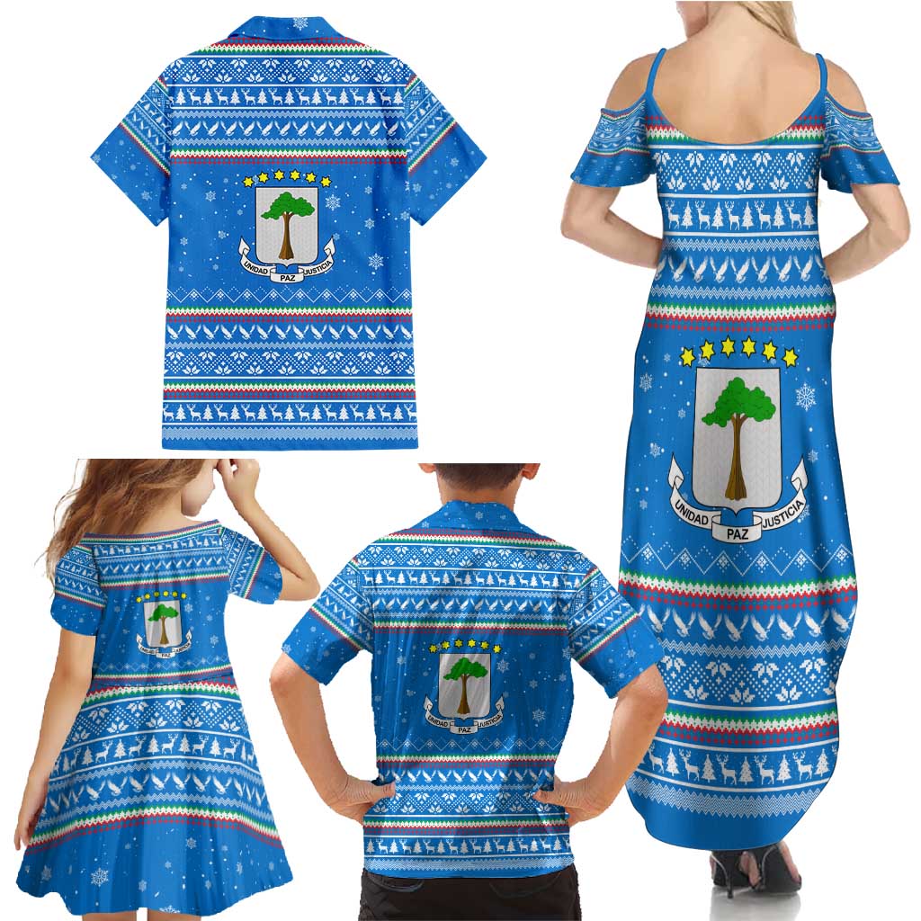 Equatorial Guinea Christmas Family Matching Summer Maxi Dress and Hawaiian Shirt with Nzalang Noel Eagle Flag Snowflakes and Blue Holiday - Wonder Print Shop