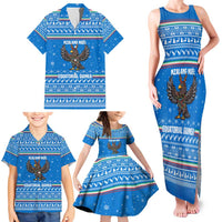 Equatorial Guinea Christmas Family Matching Tank Maxi Dress and Hawaiian Shirt with Nzalang Noel Eagle Flag Snowflakes and Blue Holiday - Wonder Print Shop