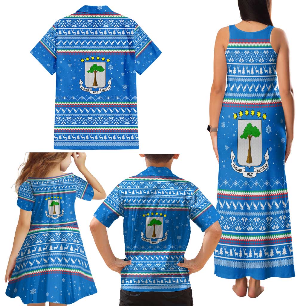 Equatorial Guinea Christmas Family Matching Tank Maxi Dress and Hawaiian Shirt with Nzalang Noel Eagle Flag Snowflakes and Blue Holiday - Wonder Print Shop