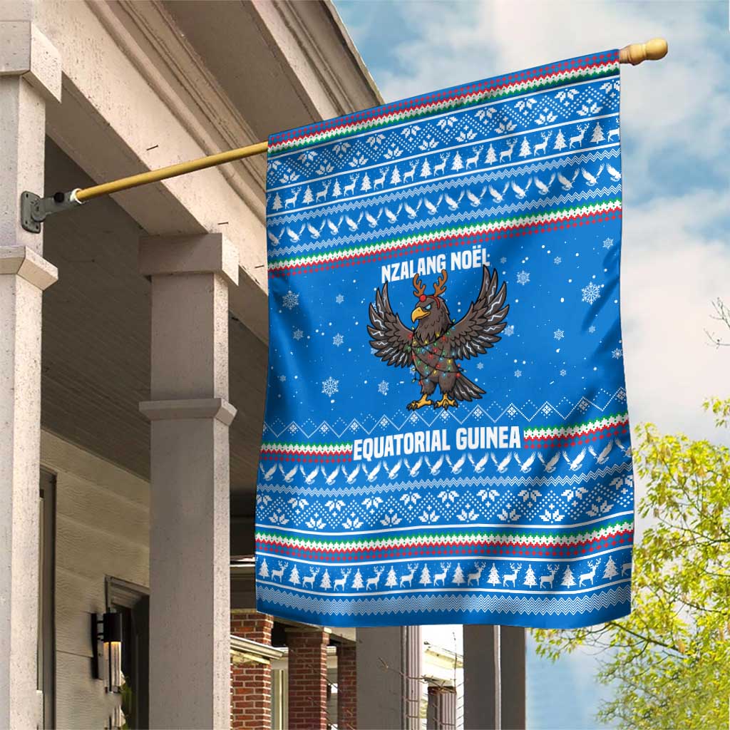 Equatorial Guinea Christmas Garden Flag with Nzalang Noel Eagle Flag Snowflakes and Blue Holiday - Wonder Print Shop