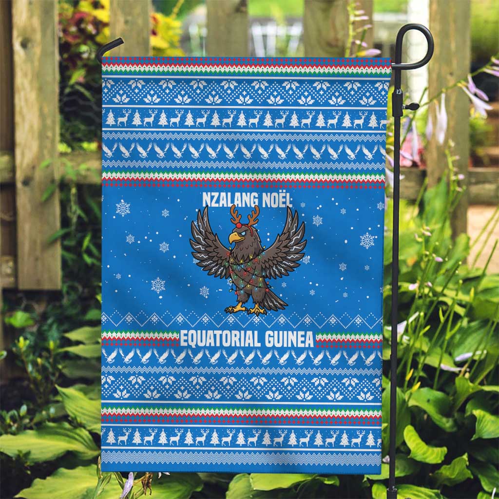 Equatorial Guinea Christmas Garden Flag with Nzalang Noel Eagle Flag Snowflakes and Blue Holiday - Wonder Print Shop