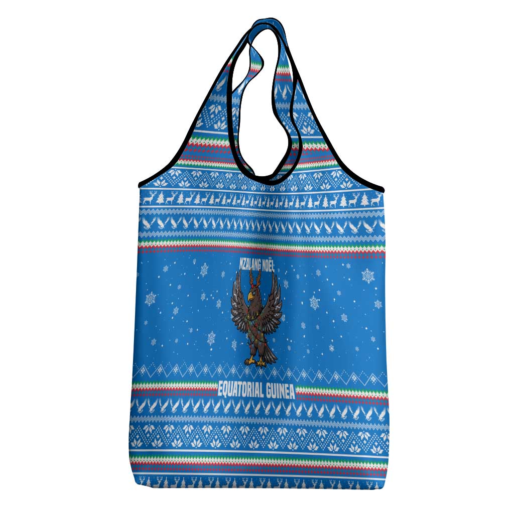 Equatorial Guinea Christmas Grocery Bag with Nzalang Noel Eagle Flag Snowflakes and Blue Holiday - Wonder Print Shop