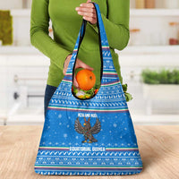 Equatorial Guinea Christmas Grocery Bag with Nzalang Noel Eagle Flag Snowflakes and Blue Holiday - Wonder Print Shop