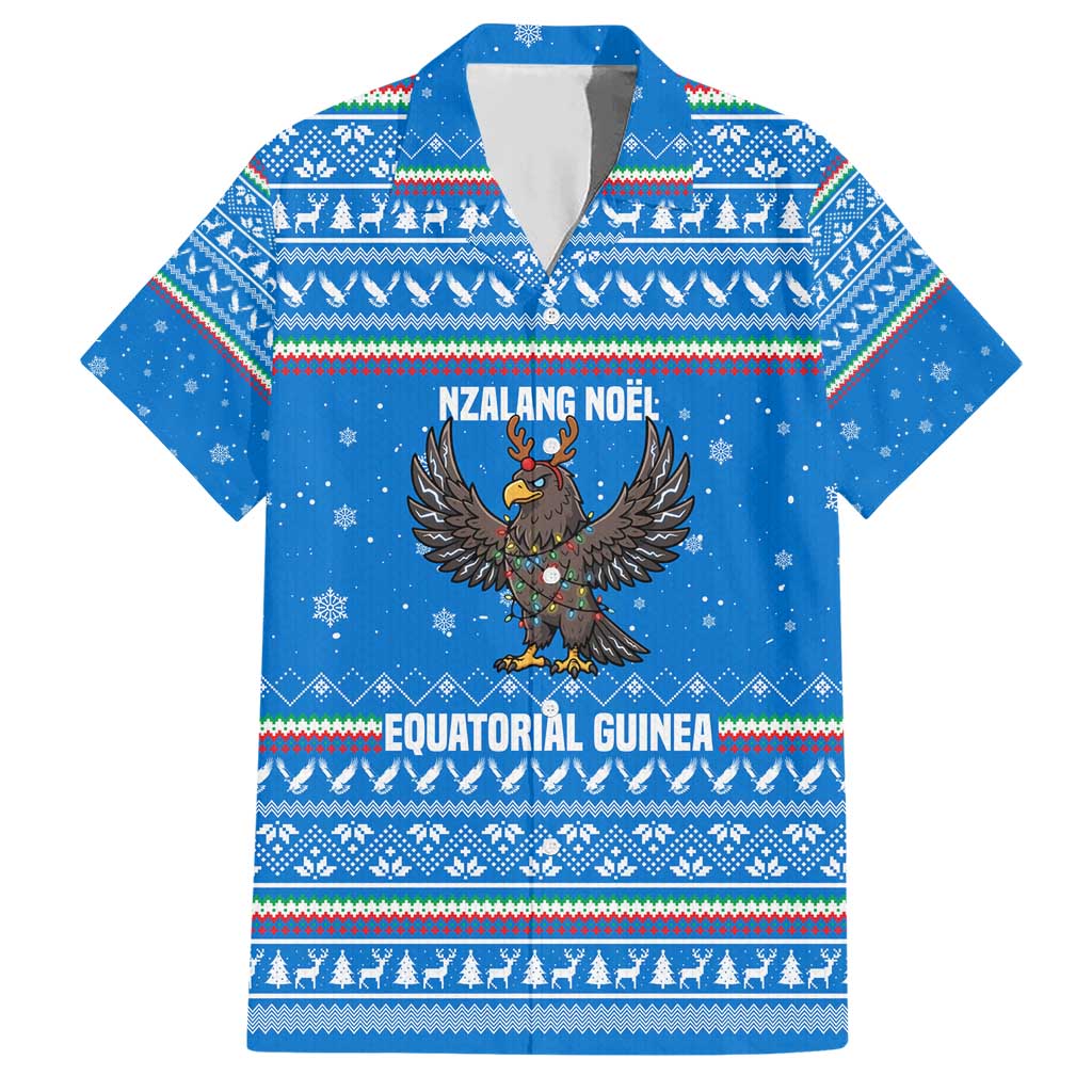 Equatorial Guinea Christmas Hawaiian Shirt with Nzalang Noel Eagle Flag Snowflakes and Blue Holiday - Wonder Print Shop