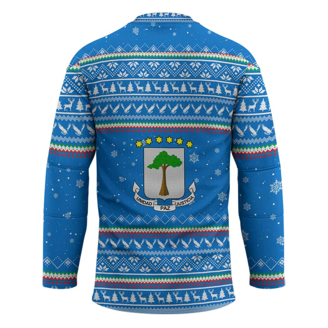 Equatorial Guinea Christmas Hockey Jersey with Nzalang Noel Eagle Flag Snowflakes and Blue Holiday - Wonder Print Shop