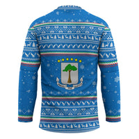 Equatorial Guinea Christmas Hockey Jersey with Nzalang Noel Eagle Flag Snowflakes and Blue Holiday - Wonder Print Shop
