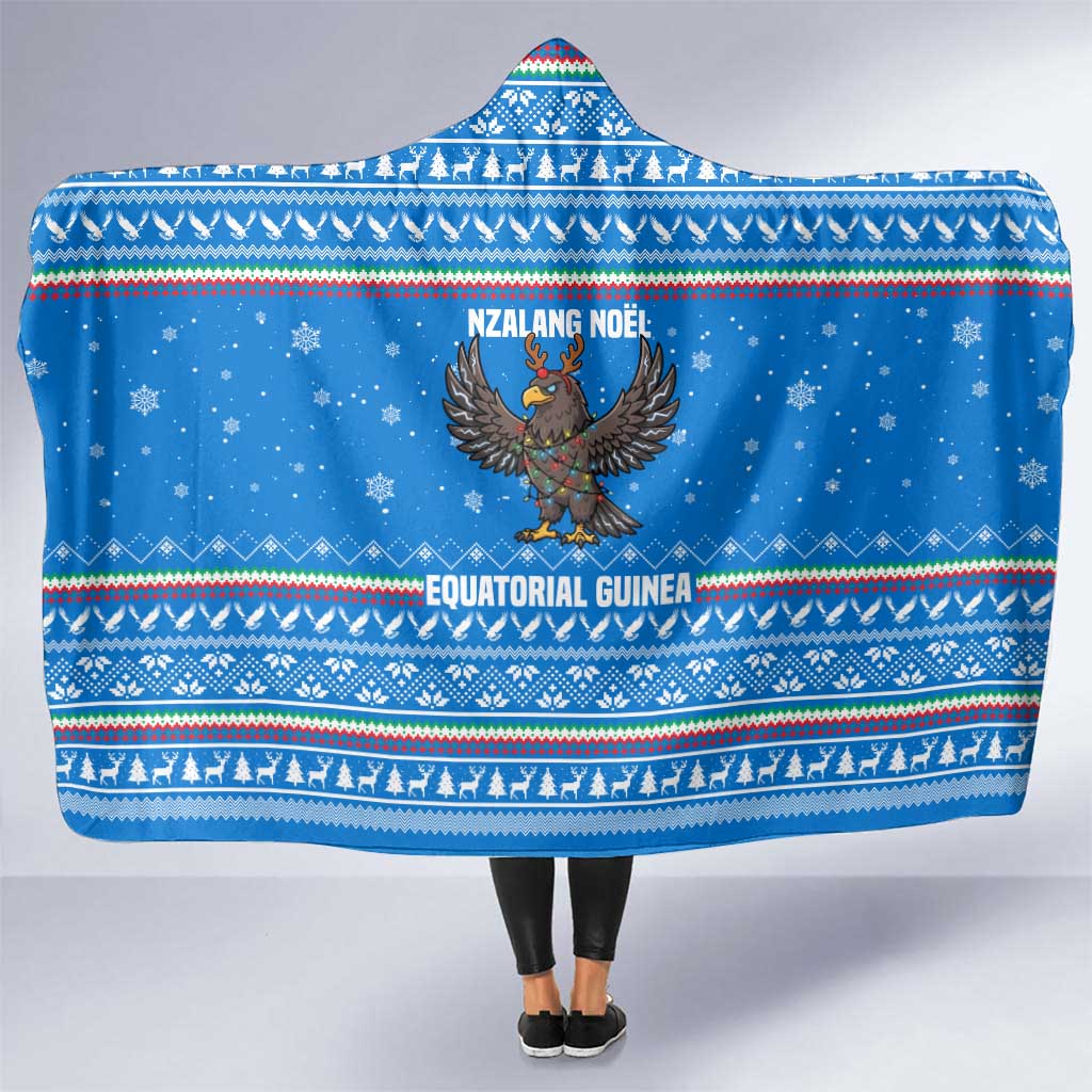 Equatorial Guinea Christmas Hooded Blanket with Nzalang Noel Eagle Flag Snowflakes and Blue Holiday - Wonder Print Shop
