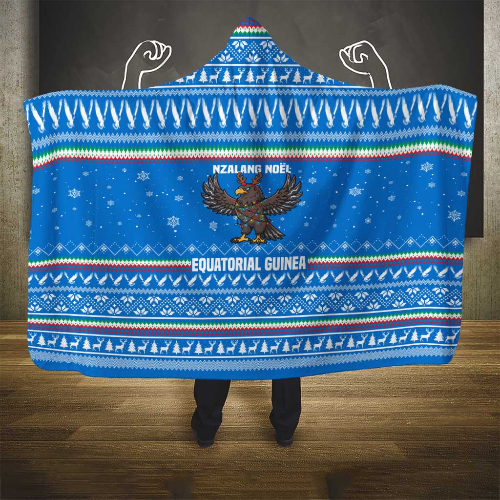 Equatorial Guinea Christmas Hooded Blanket with Nzalang Noel Eagle Flag Snowflakes and Blue Holiday - Wonder Print Shop