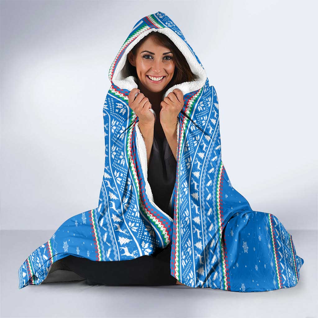 Equatorial Guinea Christmas Hooded Blanket with Nzalang Noel Eagle Flag Snowflakes and Blue Holiday - Wonder Print Shop