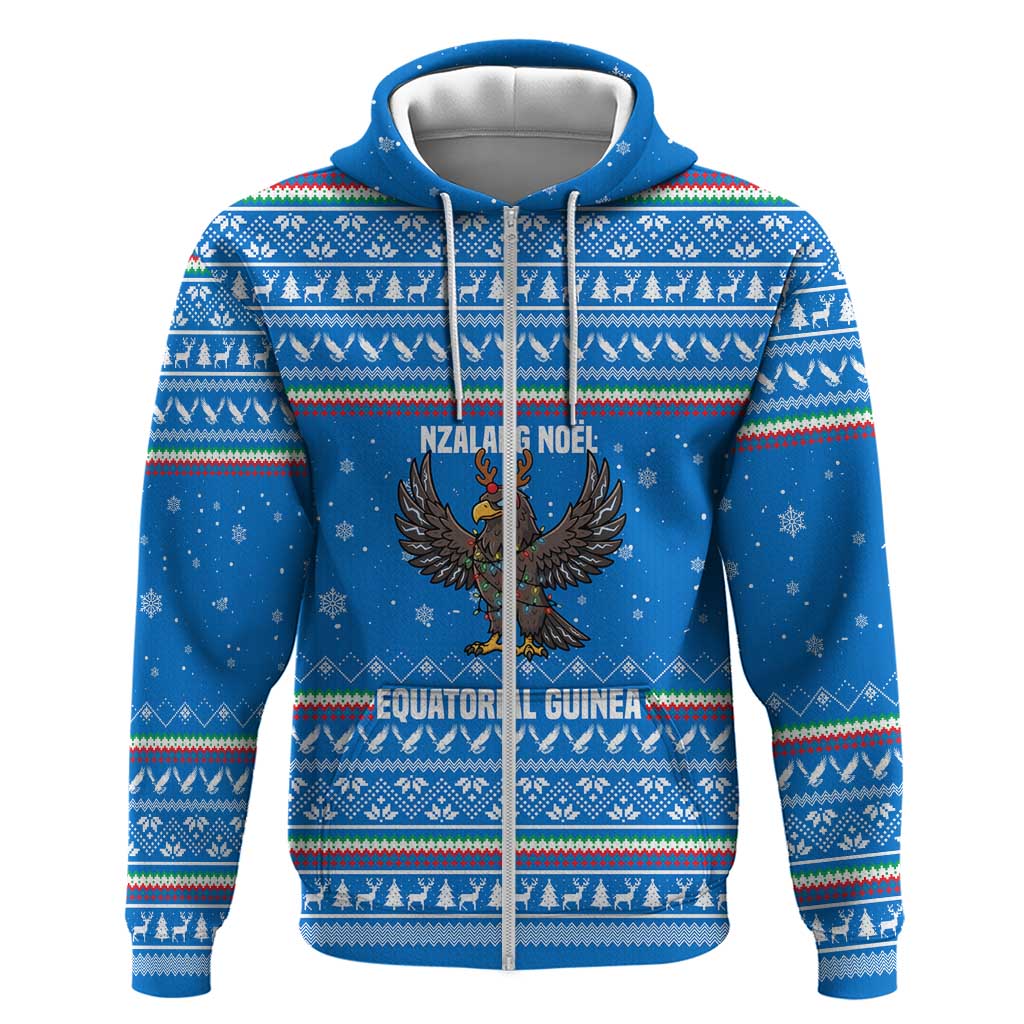 Equatorial Guinea Christmas Hoodie with Nzalang Noel Eagle Flag Snowflakes and Blue Holiday - Wonder Print Shop