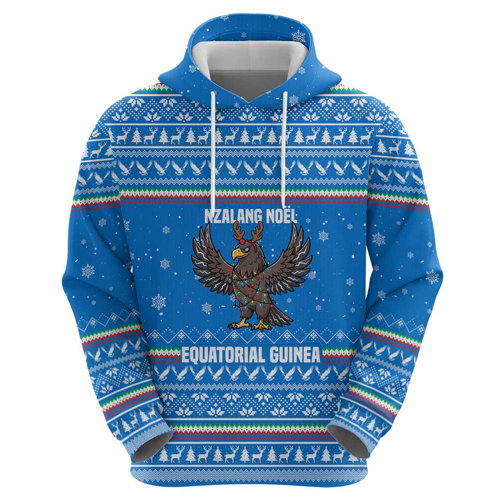 Equatorial Guinea Christmas Hoodie with Nzalang Noel Eagle Flag Snowflakes and Blue Holiday - Wonder Print Shop