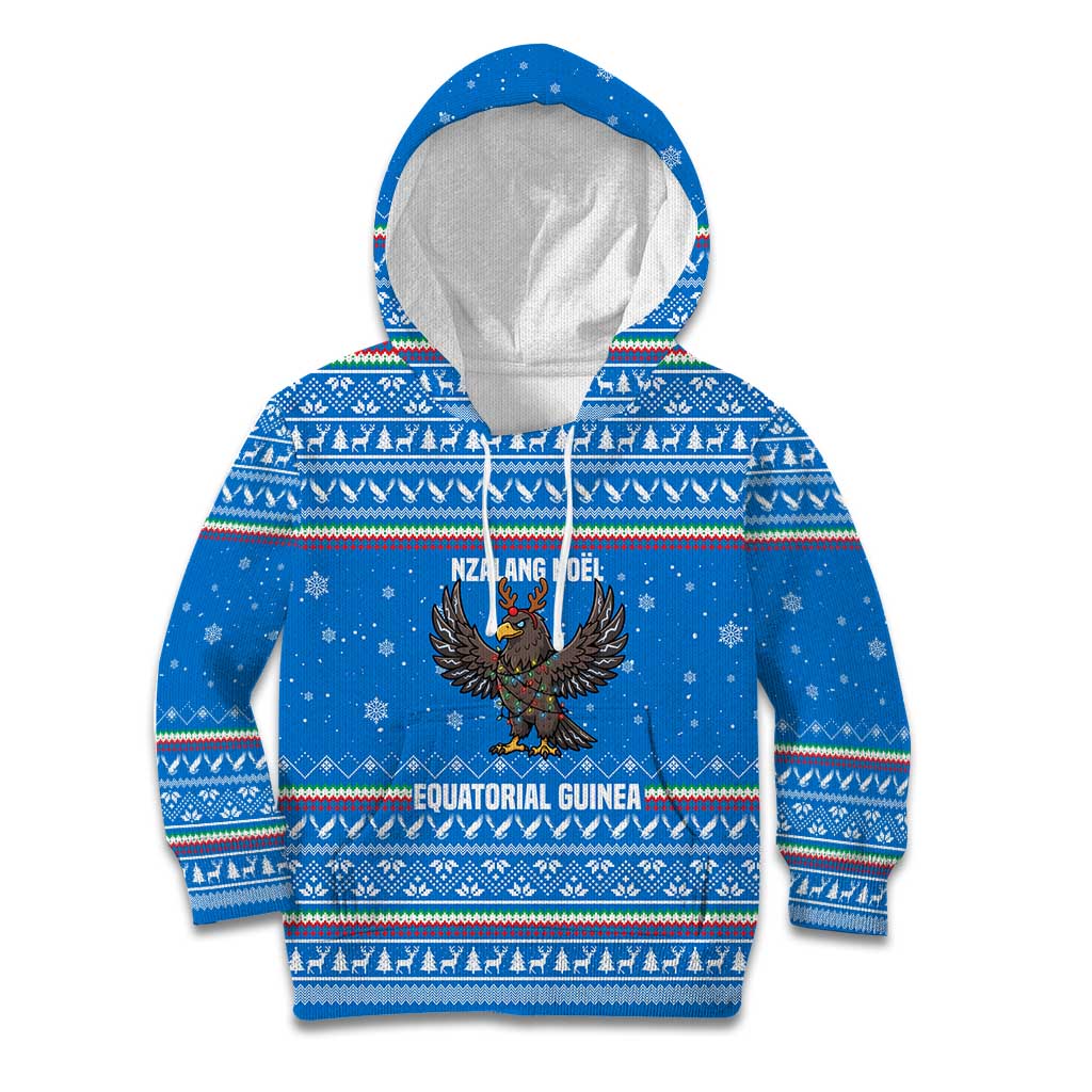 Equatorial Guinea Christmas Kid Hoodie with Nzalang Noel Eagle Flag Snowflakes and Blue Holiday - Wonder Print Shop