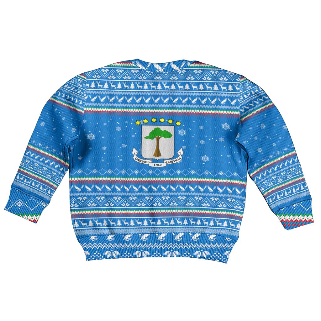 Equatorial Guinea Christmas Kid Ugly Christmas Sweater with Nzalang Noel Eagle Flag Snowflakes and Blue Holiday - Wonder Print Shop