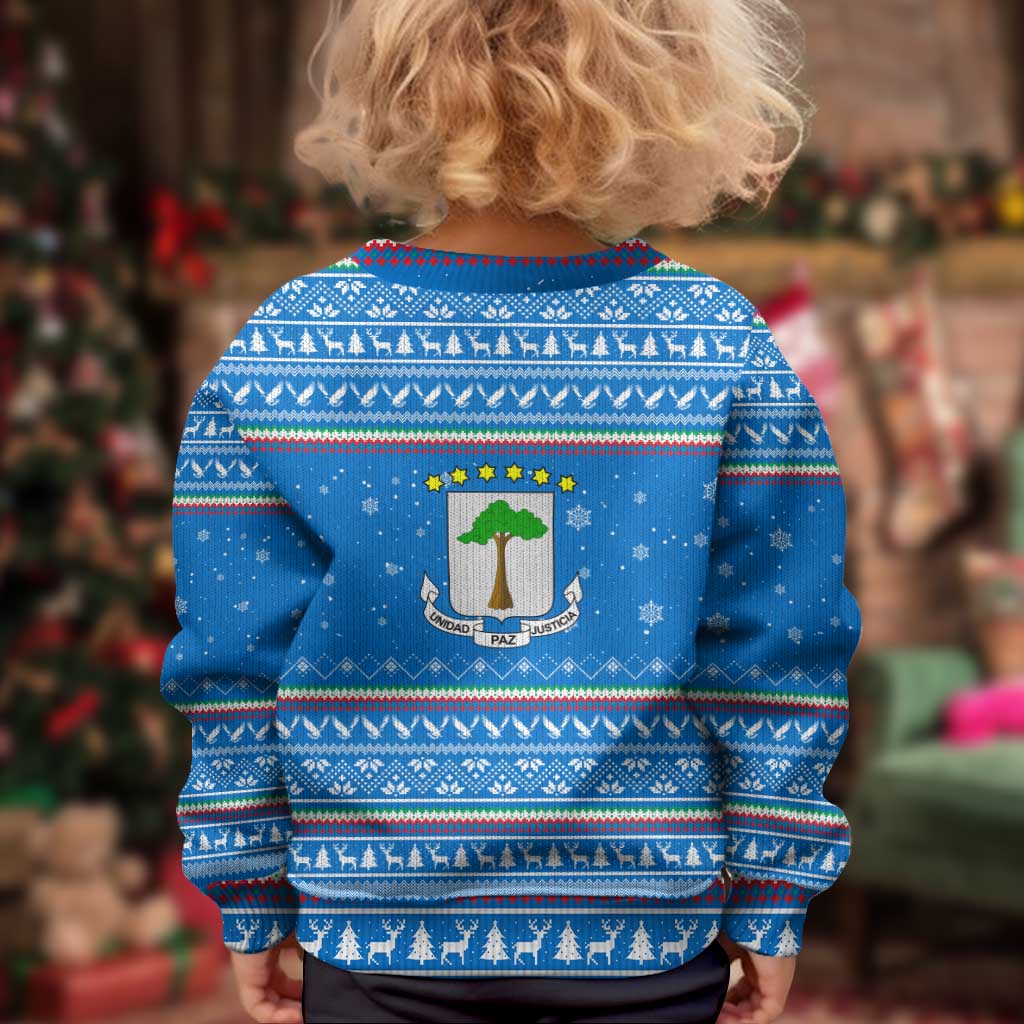 Equatorial Guinea Christmas Kid Ugly Christmas Sweater with Nzalang Noel Eagle Flag Snowflakes and Blue Holiday - Wonder Print Shop