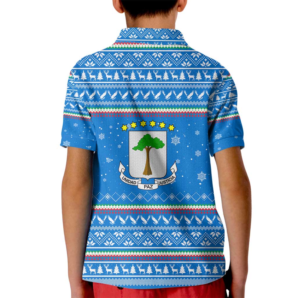 Equatorial Guinea Christmas Kid Polo Shirt with Nzalang Noel Eagle Flag Snowflakes and Blue Holiday - Wonder Print Shop
