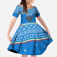 Equatorial Guinea Christmas Kid Short Sleeve Dress with Nzalang Noel Eagle Flag Snowflakes and Blue Holiday - Wonder Print Shop