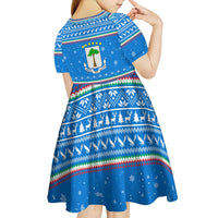 Equatorial Guinea Christmas Kid Short Sleeve Dress with Nzalang Noel Eagle Flag Snowflakes and Blue Holiday - Wonder Print Shop