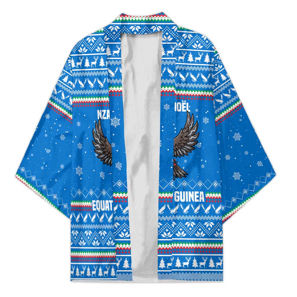 Equatorial Guinea Christmas Kimono with Nzalang Noel Eagle Flag Snowflakes and Blue Holiday - Wonder Print Shop