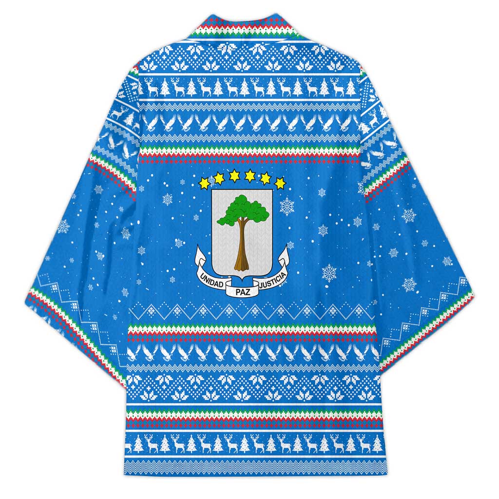 Equatorial Guinea Christmas Kimono with Nzalang Noel Eagle Flag Snowflakes and Blue Holiday - Wonder Print Shop