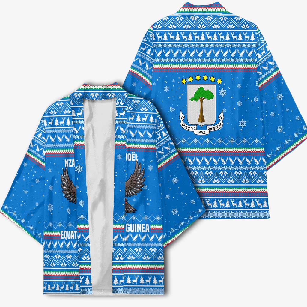 Equatorial Guinea Christmas Kimono with Nzalang Noel Eagle Flag Snowflakes and Blue Holiday - Wonder Print Shop