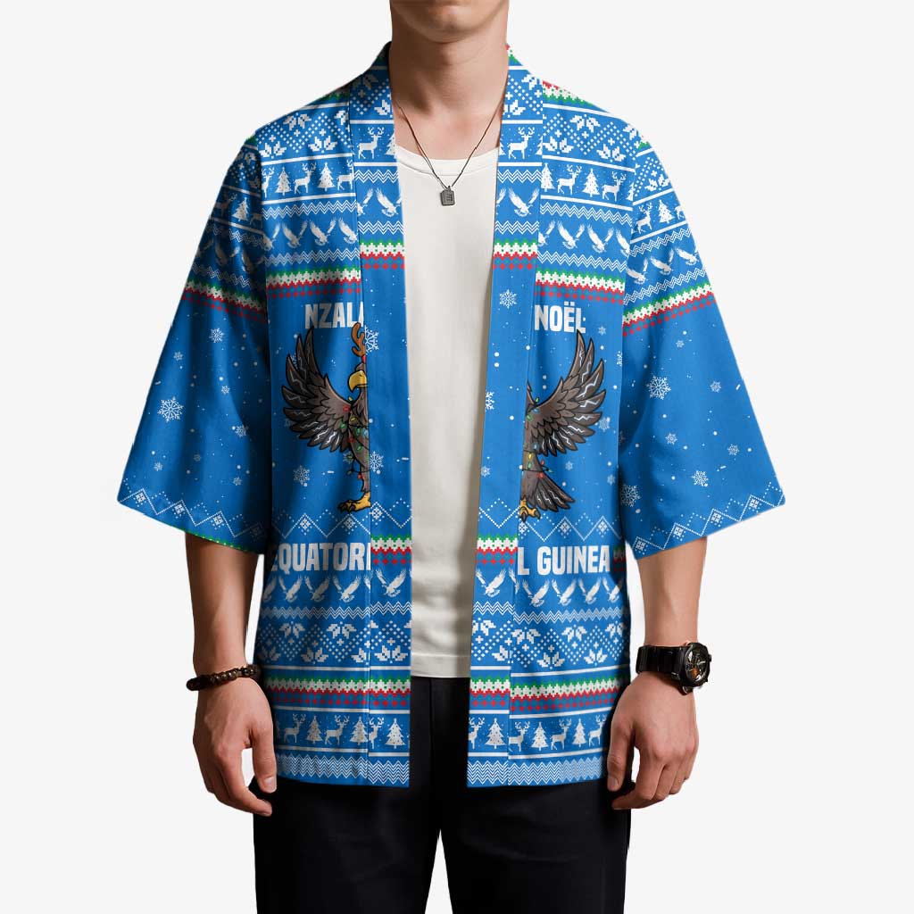 Equatorial Guinea Christmas Kimono with Nzalang Noel Eagle Flag Snowflakes and Blue Holiday - Wonder Print Shop